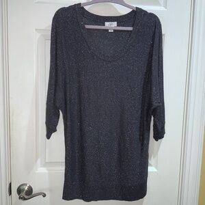 Ann Taylor LOFT Gray / Silver Lightweight Dolman Sleeve knit top XL 3/4 sleeve